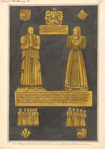 Messinkilautanen tohtori James Goodelle ja hänen vaimolleen Joanille, Edward Clintonin tyttärelle, West Drayton Church tekijältä Daniel Lysons