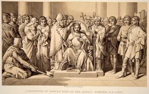 Harold II:n kruunaus vuonna 1066, kaiverrus W. Ridgeway tekijältä Daniel Maclise