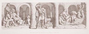 Harold ja saksit ovat suljettuina Beaurainin linnassa lähellä Montreuilia, L. Grunerin kaivertamasta "Normannin valloituksen tarinasta", 1866 tekijältä Daniel Maclise