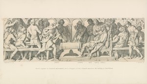 Harold Conqueror Stamfordissa ja haavoittunut istuu juhlissa Yorkissa. Herald ilmoittaa herttua Williamin maihinnousun tekijältä Daniel Maclise