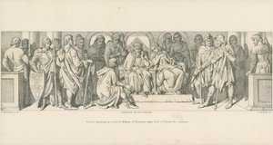 Harold, joka lähtee vierailulle William of Normandian luo, jättää hyväsydämisen Edward Tunnustajalta tekijältä Daniel Maclise