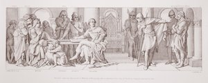 Haroldin vankeudesta ilmoitettiin William of Normandialaiselle, jolle kerrotaan, että Guy of Ponthieu vaatii lunnaita hänestä "The Story of the Norman Conquest", kaivertanut L. Gruner, 1866 tekijältä Daniel Maclise