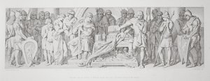 Haroldin uskollisuusvala Williamille, joka vannoi pyhien kätketyt jäännökset, "Normannien valloituksen tarinasta", kaiverrettu L. Gruner, 1866 88:Harold II (n. 1022-66), kruunattu 1. tekijältä Daniel Maclise