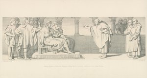 Munkki Hugues Maigrotilla on kuningas Haroldin yleisö ehdottaakseen ehtoja herttua Williamilta tekijältä Daniel Maclise