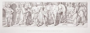 Samaan aikaan Tostig ja Harold Hardrada voittivat ja saavat Yorkin kaupungin esityksen L. Grunerin kaivertamasta "Normannien valloituksen tarinasta", 1866 tekijältä Daniel Maclise