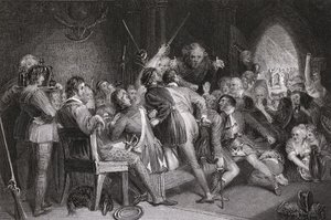 The Hall of Glennaquoich - Highland Feast, kaiverrus P. Lightfoot, "Waverly", Sir Walter Scott (1771-1832) tekijältä Daniel Maclise