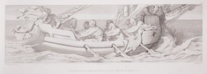 Tostig, joka hävisi yrityksensä Haroldia vastaan, lentää keittiössään Englannin rannikolta, L. Grunerin kaiverruksesta "Normannien valloituksen tarina", 1866 tekijältä Daniel Maclise
