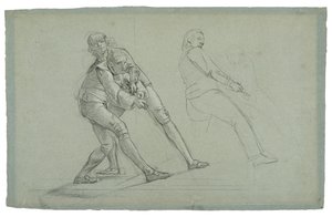 Study for The Siege of Gibraltarin (Study of Figuures Pulling on a Rope), 1785-1786 (mustavalkoinen liitu harmaansinisellä paperilla) tekijältä Daniel Mytens
