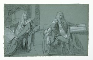 Tutkimus William Murraylle, Mansfieldin ensimmäiselle jaarlille, 1782-1783 (grafiitti ja mustavalkoinen liitu siniharmaalla paperilla) tekijältä Daniel Mytens