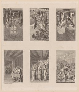 6 sivua teoksesta ”Preussin ja Brandenburgin valtionhistoria” tekijältä Daniel Nikolaus Chodowiecki