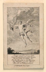Uudenvuodentoivotus Saksalle, kuvitus "Königl: Grosbrit [anian] genealogical Calendar 1780 Lauenberg, J.G. Berenberg" tekijältä Daniel Nikolaus Chodowiecki
