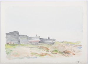 Fishing Cobles, Holy Island, 1895 (kynä ja wc paperilla)