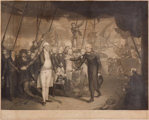 Lordi varakreivi Duncanin voitto ja amiraali De Winterin eroaminen Venerable-laivalla, lokakuu 1797 (pistekaiverrus)