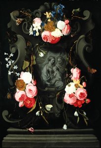 Kukkaseppele Pyhän perheen kanssa, 1625-27 (öljy kuparille)