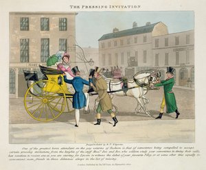The Pressing Invitation, kirjasta "Fashionable Bores, or Coolers in High Life, by Peter Quiz", julkaistu 1824 (käsinvärinen akvatinta) tekijältä Daniel Thomas Egerton