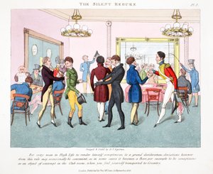 The Silent Rebuke, kuvitus Peter Quizin julkaisusta Fashionable Bores or Coolers in High Life, pubi. Thomas McLean, Lontoo 1824 (käsinvärinen kaiverrus)