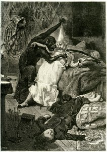 Kuvitus Edgar Allan Poen teokseen "Murhat Rue Morguen murhapaikalla". tekijältä Daniel Urrabieta (after) Vierge