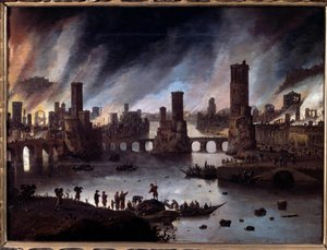 Näkymä Troijan tulesta Daniel van Heilin (1604-1662) 1600-luvun Besanconin maalaus. Musee Des Beaux Arts - Näkymä Troijan palamisesta. Daniel van Heilin (1604-1662) maalaus tekijältä Daniel van Heil