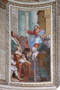Jeesus saarnaa temppelissä tekijältä Daniele Crespi