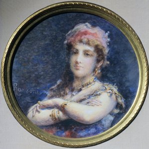Prinsessa Troubetzkoyn muotokuva, Daniele Ranzoni (1843-1889), akvarelli