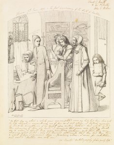 Dante piirtää enkelin Beatricen kuoleman ensimmäisenä vuosipäivänä, 1848-9 tekijältä Dante Gabriel Charles Rossetti