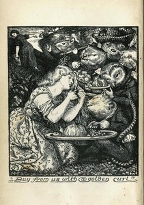 Christina Rossettin Goblin Marketin ja muiden runojen etukappale, 1861-1862 tekijältä Dante Gabriel Charles Rossetti