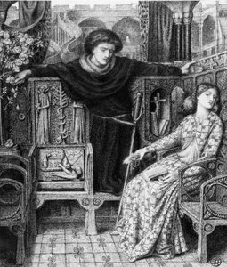 Hamlet ja Ophelia, 1858 tekijältä Dante Gabriel Charles Rossetti