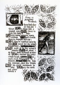 Valaistu teksti Rossetin "House of Life" -sonettisarjasta, n. 1880
