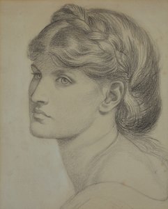 Alexa Wildingin muotokuva, The Bower Meadow -tutkimus tekijältä Dante Gabriel Charles Rossetti