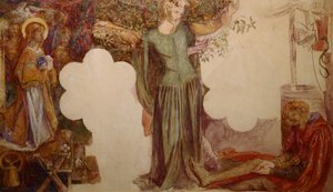 Sir Lancelot esti syntinsä vuoksi pääsyn Graalin kappeliin tekijältä Dante Gabriel Charles Rossetti