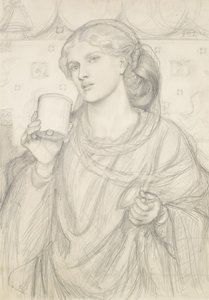 Tutkimus "The Loving Cup" (kynä paperille) tekijältä Dante Gabriel Charles Rossetti