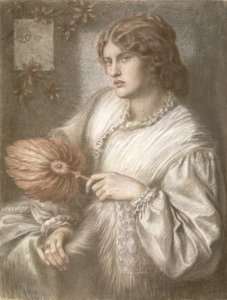 Nainen tuulettimen kanssa, 1870 tekijältä Dante Gabriel Charles Rossetti