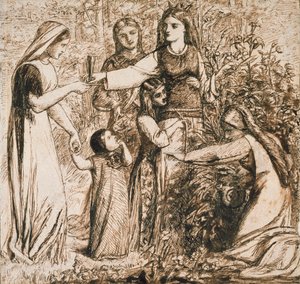 Danten visio Matildasta keräämässä kukkia, n. 1855 tekijältä Dante Gabriel Rossetti