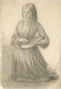 Elizabeth Siddal soittaa kielisoitinta, vuodelta 1852 tekijältä Dante Gabriel Rossetti
