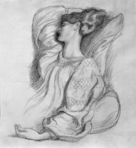 Jane Morris islantilaisessa mekossa tekijältä Dante Gabriel Charles Rossetti