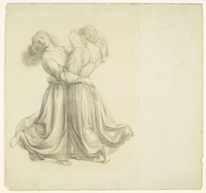 The Bower Meadow - Kahden tytön tanssia varten tehty verhotutkimus tekijältä Dante Gabriel Rossetti