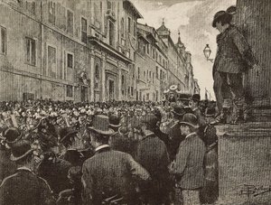 Agostino Bertanin (1812-1886) hautajaiset, italialainen patriootti ja poliitikko, Rooma, Italia, piirustus Dante Paolocci, kaiverrus L