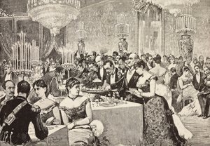 Buffet-huone, Courtball Quirinale, Rooma, Italia, kaiverrus Dante Paoloccin piirroksesta, L