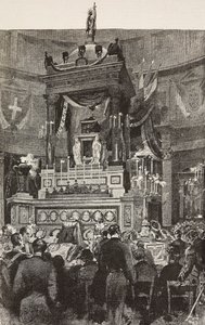 Italialaiset poliitikot ja upseerit osallistuvat Italian kuninkaan Viktor Emmanuel II:n (1820-1878) hautajaisiin, Rooma, Italia, kaiverrus Dante Paoloccin piirroksesta, L