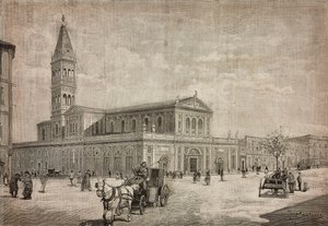 Uusi Pyhän Sydämen kirkko Roomassa, Italiassa, kaiverrus Dante Paoloccin piirroksesta, L