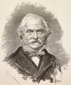 Muotokuva Terenzio Mamiani (1799-1885), italialainen poliitikko ja kirjailija, kaiverrus Dante Paoloccin piirroksesta ja Della Vallen valokuvasta, L