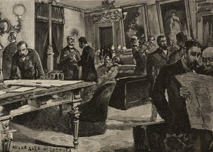 Lukusali Palazzo Montecitoriossa, Roomassa, Italiassa, kaiverrus Dante Paoloccin piirustuksen jälkeen, L