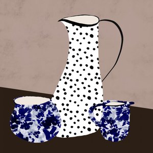 Pilkku- ja kukkakuvioinen