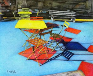 Patio Chairs, 2018 (lyijykynä, muste paperille) tekijältä Darrell Windjack