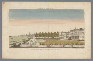 Näkymä Somerset Housesta Thames-joen rannalta Lontoon taustalla Le Palais Royal de Somerset / Vue du Palais Royal Somerset du côté de la Thamise (otsikko esineessä)