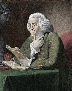 Muotokuva Benjamin Franklinista (1706-1790), yhdysvaltalaisesta filosofista, fyysikasta ja suurlähettilästä. Kaiverrus David Martinin maalauksen jälkeen. tekijältä David (after) Martin