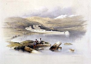 Tiberiaksen kaupunki Libanoniin päin, taulu 35 teoksen "The Holy Land" niteestä I, kaiverrettu Louis Haghe (1806-85) pub. 1842 (litografia) tekijältä David (after) Roberts
