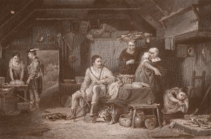 Alfred Neatherdin mökissä, kaiverrus A.H. Payne (väri litho) tekijältä David (after) Wilkie
