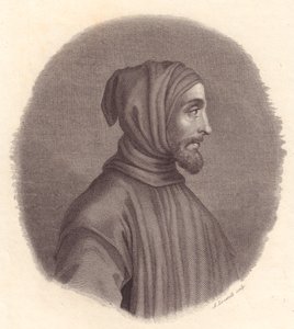 Italian taidemaalari Cimabuen muotokuva (noin 1240-1302), Locatellin kuparikaiverrus Simone Senesen muotokuvasta