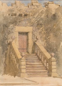 Haddon Hallin oviaukko, noin 1845 (vesiväri ja lyijykynä paperille). tekijältä David Cox